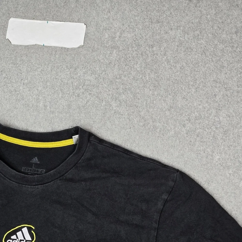 Adidas Men Shirt L Black Embroidered Graphic Activewear Short Sleeve
